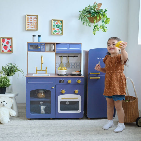 Little Chef Normandy Wooden Play Kitchen with Modular Fridge & Sink - Blue