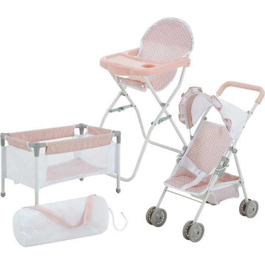 Olivia's Little World Polka Dot Princess Baby Doll 3 Piece Nursery Set - Pink