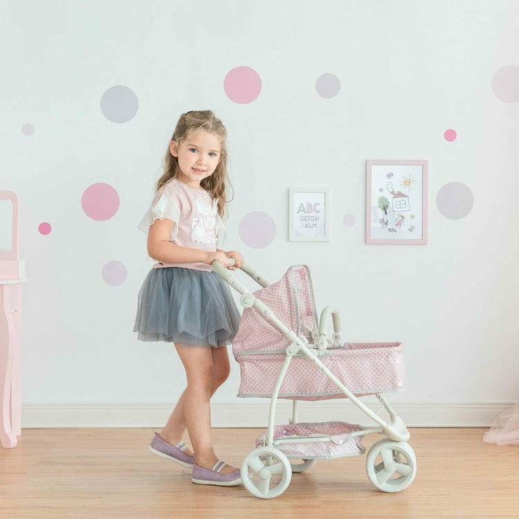 Olivia's Little World - Polka Dots Princess 2-in-1 Baby Doll Stroller - Pink/Gray