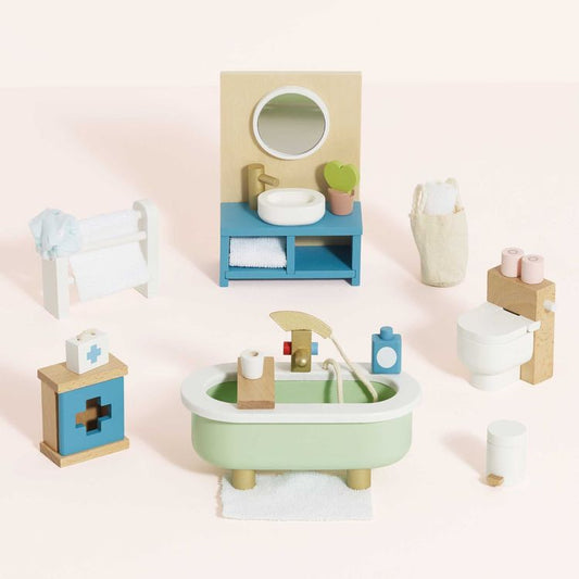 Wooden Dollhouse 19 Piece Bathroom Furniture Set