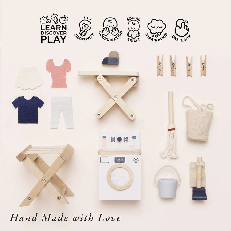 16 Piece Wooden Dollhouse Laundry Room Set