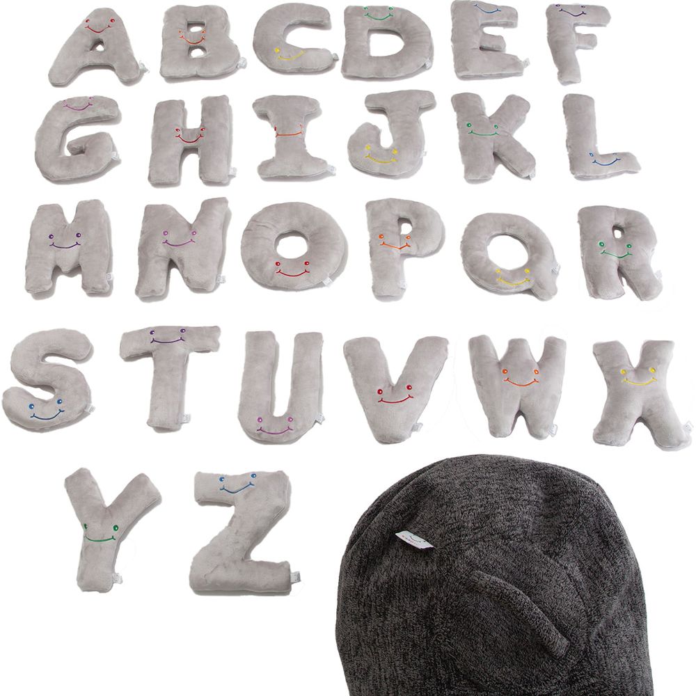 Alphabet Plush Mini Set - Dove Grey Letters with Dark Grey Bag