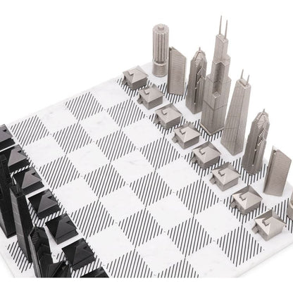 Chicago Edition Stainless Steel Chess Set with Marble Hatch Board