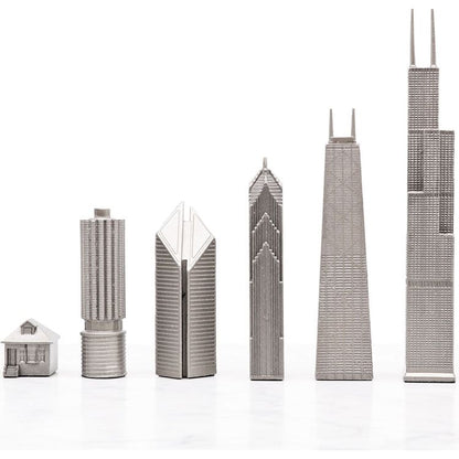 Chicago Edition Stainless Steel Chess Set with Marble Hatch Board