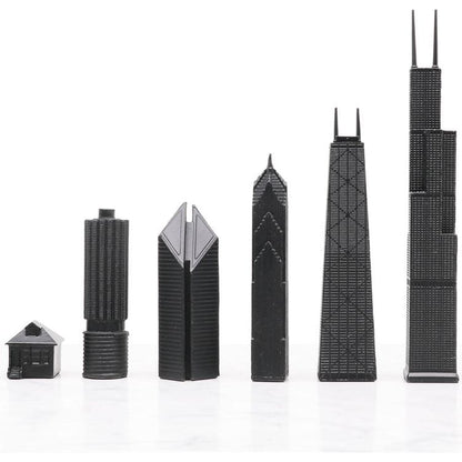 Chicago Edition Stainless Steel Chess Set with Wood Map Board