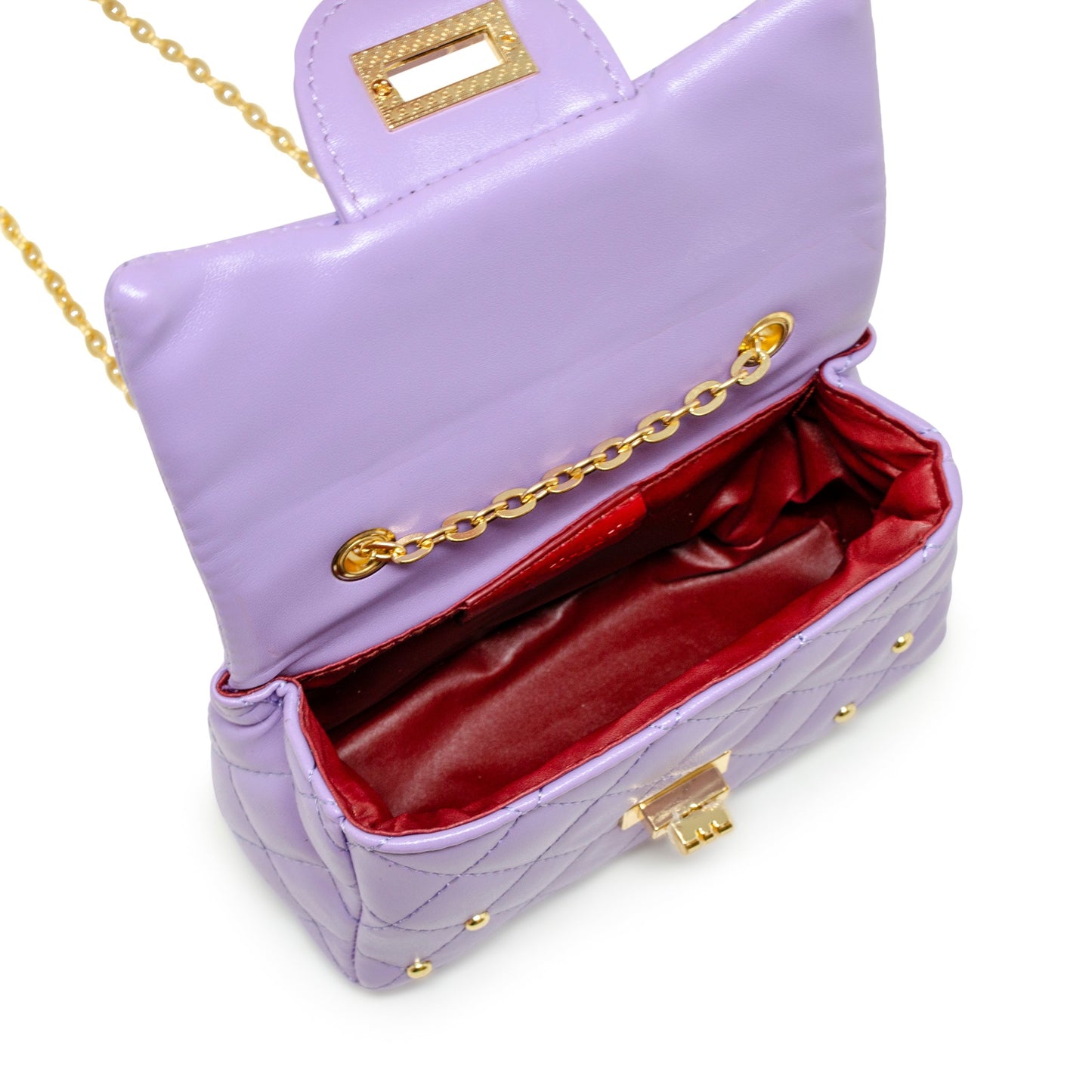 Classic Quilted Stud Handbag - Purple