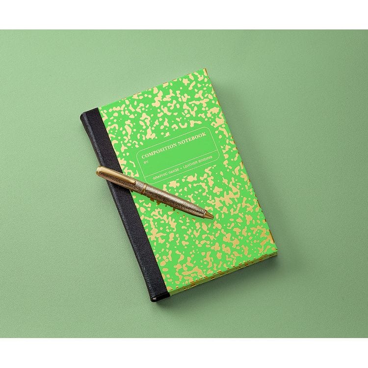 Composition Notebook in Neon Green/Gold Leather