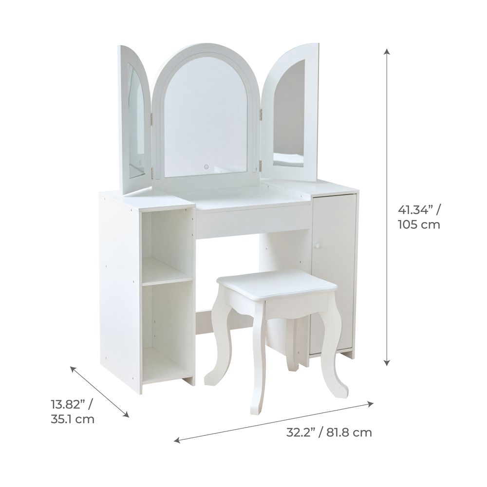 Deluxe Glow Wooden Vanity Desk with LED Lights & Cork Panels