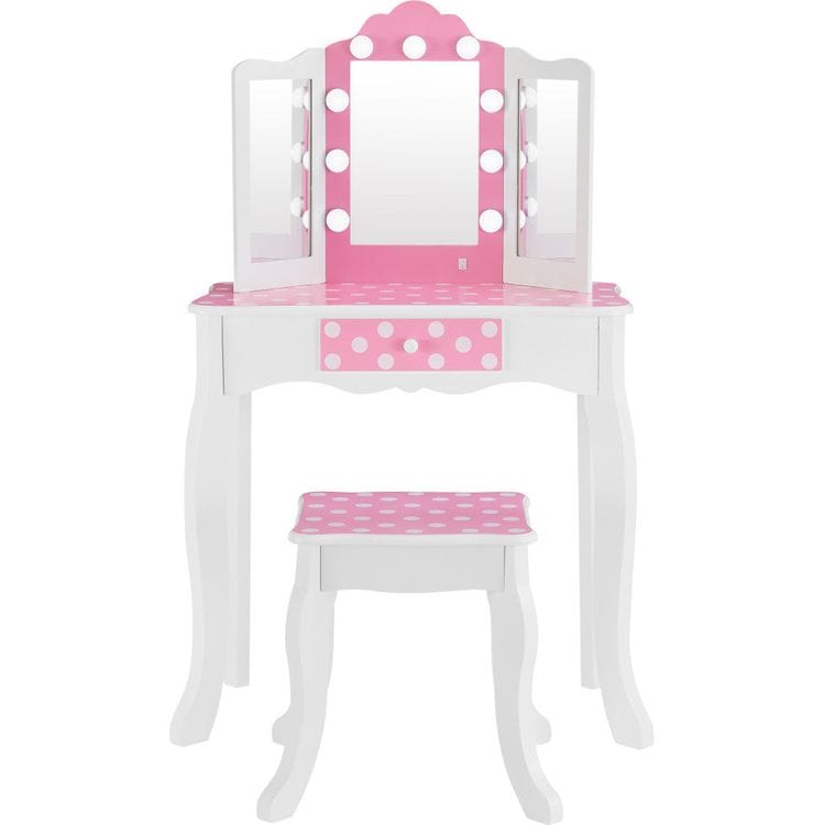 Fantasy Fields Gisele Polka Dot Kids Vanity Table & Stool with LED