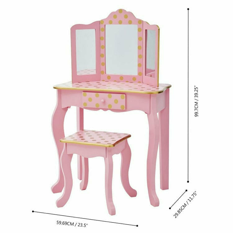 Gisele Polka Dot Vanity with Mirror & Stool - Pink