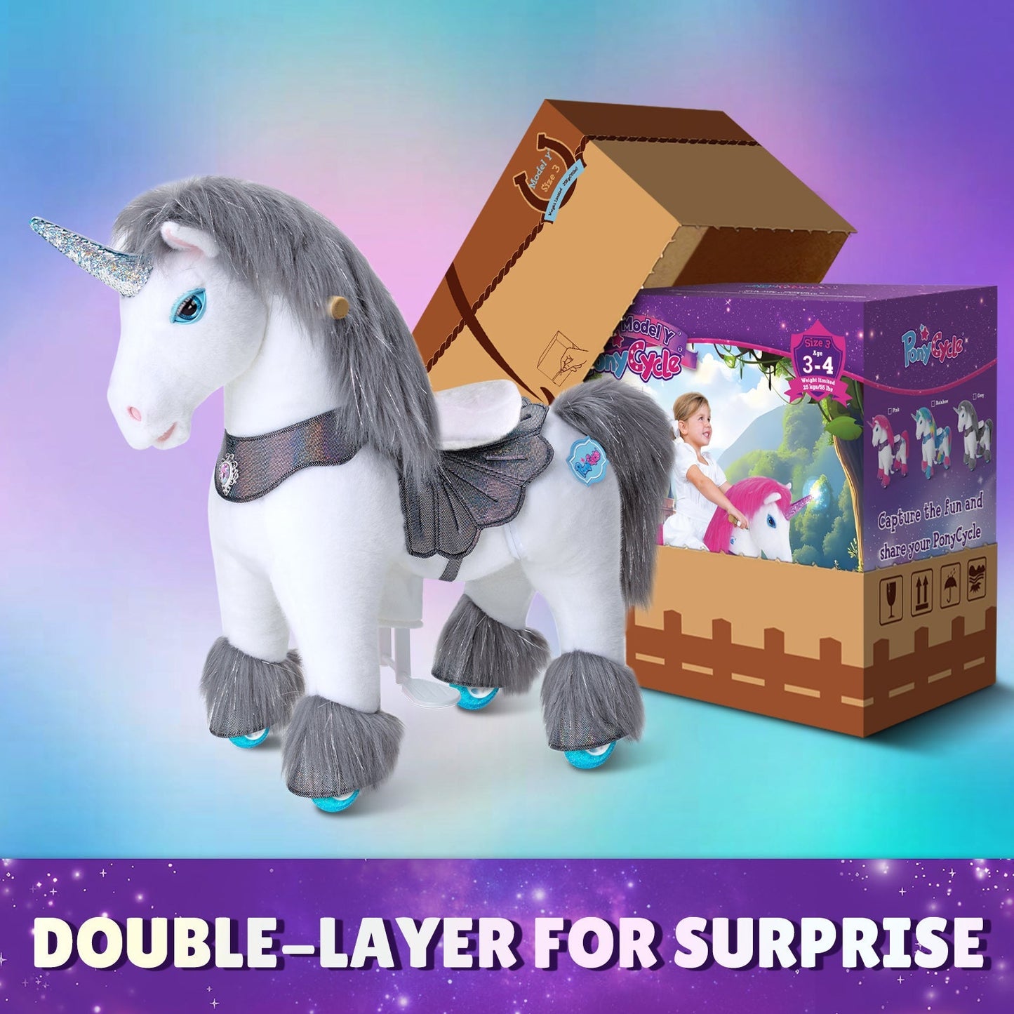 Grey Unicorn Model Y Ride on Toy - 3-4 Years