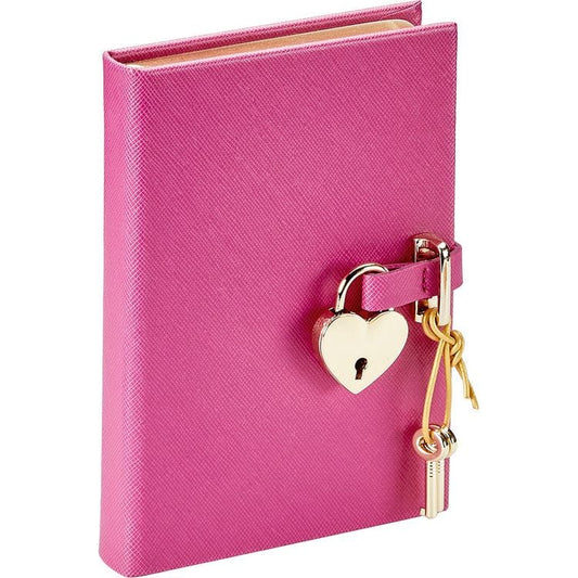 Heart Lock Journal in Pink Saffiano Leather
