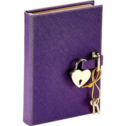 Heart Lock Journal in Purple Saffiano Leather