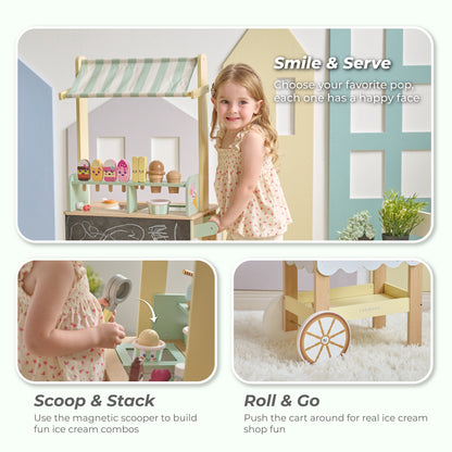 Jolly Pals Wood Ice Cream Stand with 33 Accessories and Chalkboard