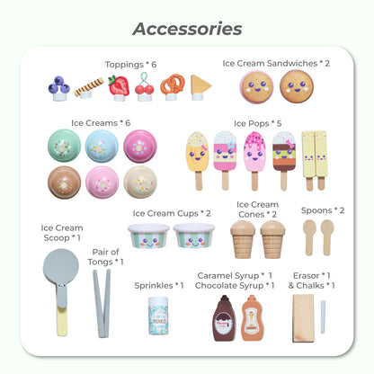 Jolly Pals Wood Ice Cream Stand with 33 Accessories and Chalkboard