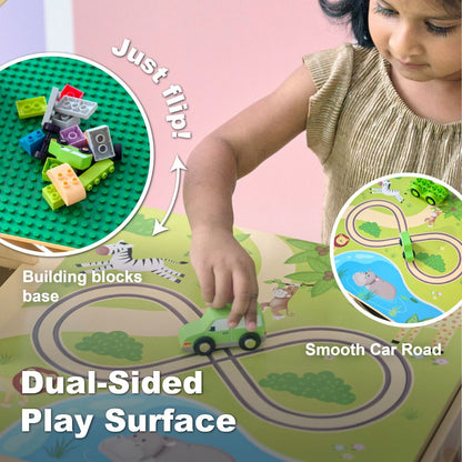 Jungle Giraffe 2-in-1 Wooden Activity Table + 23 Accessories & 1 Car