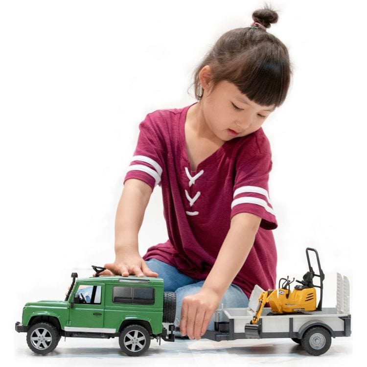 Land Rover with Trailer, Worker & JCB Excavator