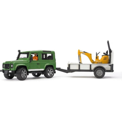 Land Rover with Trailer, Worker & JCB Excavator