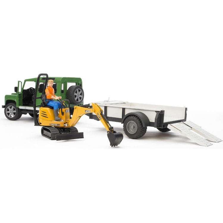 Land Rover with Trailer, Worker & JCB Excavator