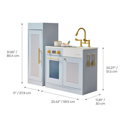 Little Chef Chester Wooden Play Kitchen with Large Fridge & Sink - Blue
