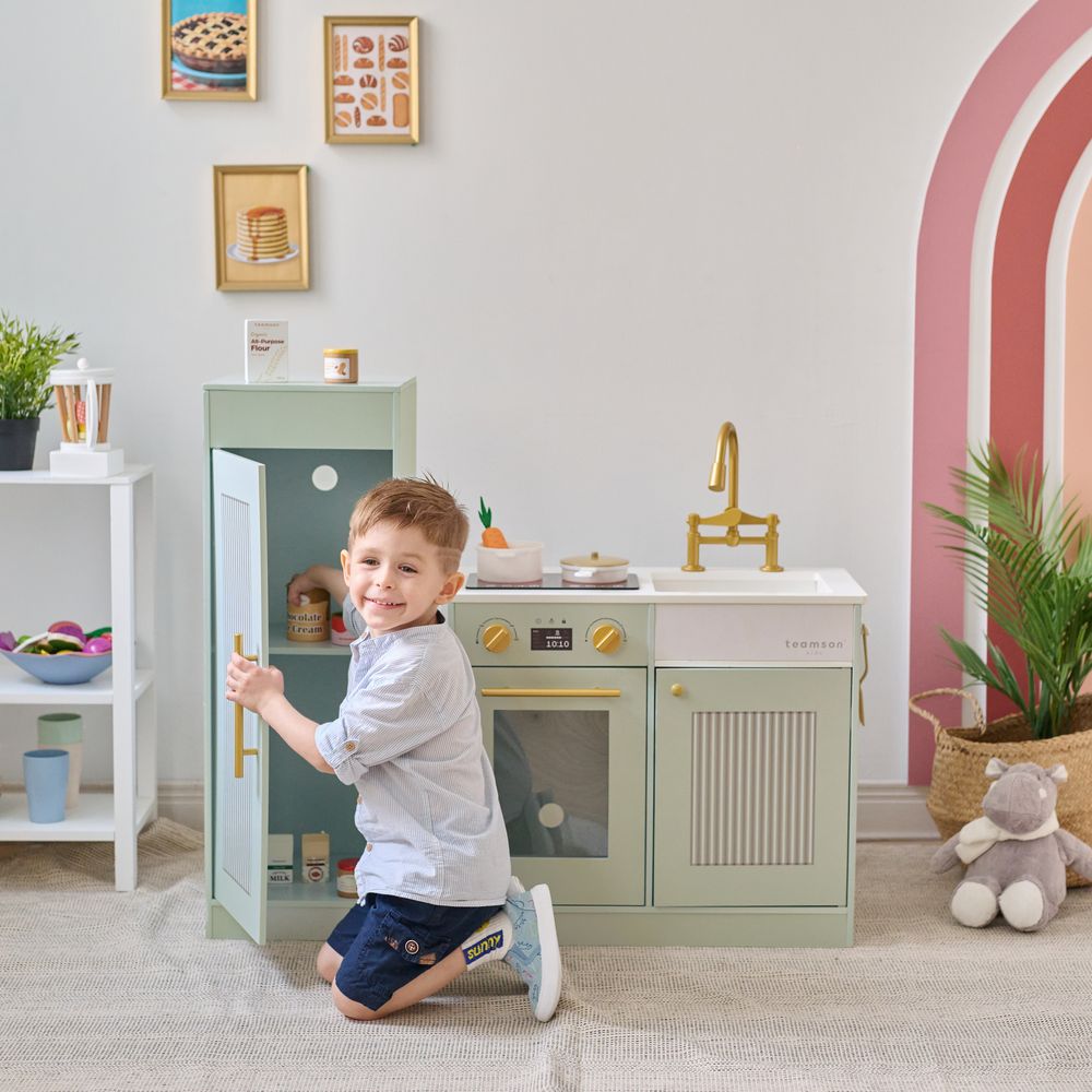 Little Chef Chester Wooden Play Kitchen with Large Fridge & Sink - Green