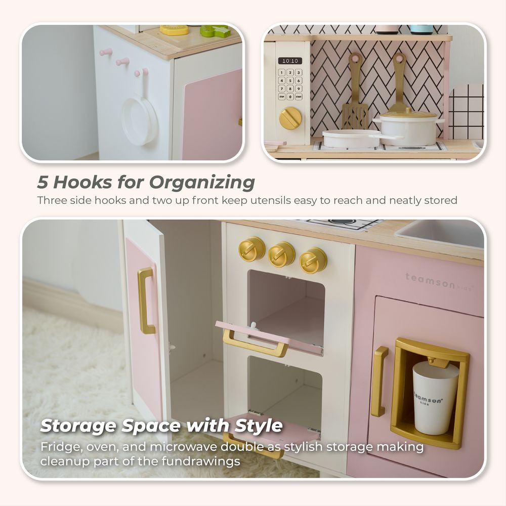 Little Chef Hampton Wooden Play Kitchen with Ice Dispenser & Sink - Pink
