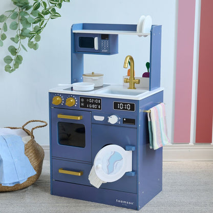 Little Chef Lake Tahoe Wooden Play Kitchen Washer & Mini Garden - Blue