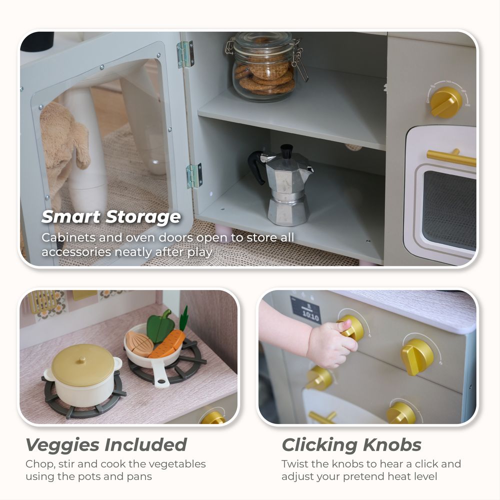 Little Chef Normandy Wooden Play Kitchen with Modular Fridge & Sink - Grey