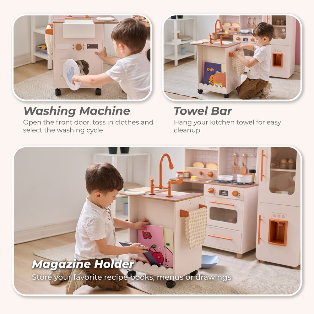 Little Chef Savannah Wooden Play Kitchen with 3 Modular Pieces - Cream