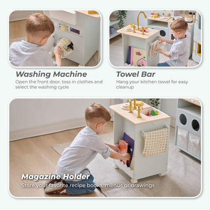 Little Chef Savannah Wooden Play Kitchen with 3 Modular Pieces - Light Blue
