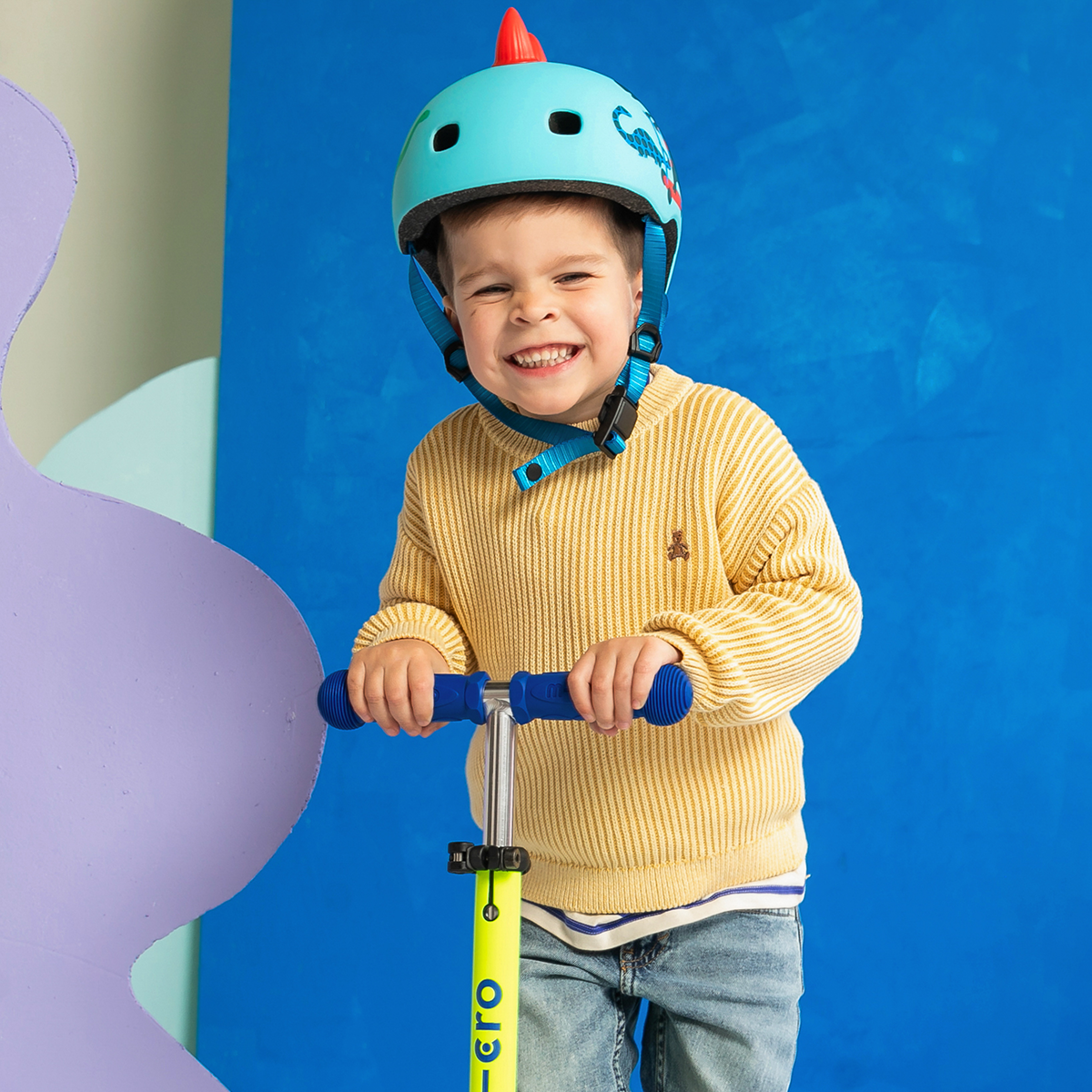 Mini Deluxe Foldable LED Scooter - Neon Canary Yellow/Blue