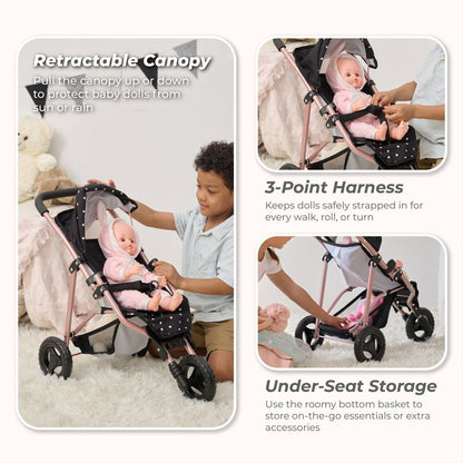 Olivia's Little World Pin Up Doll Jogging Stroller & Retractable Canopy - Black