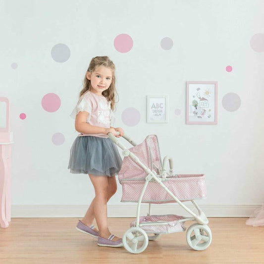 Olivia's Little World - Polka Dots Princess 2-in-1 Baby Doll Stroller - Pink/Gray