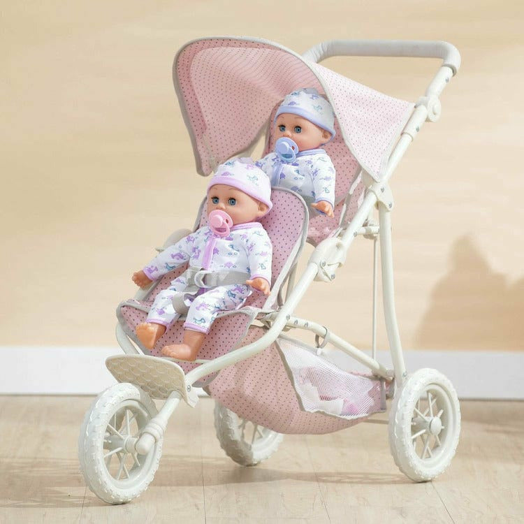 Olivia's Little World - Polka Dots Princess Baby Doll Twin Jogging Stroller - Pink & Grey