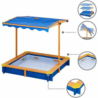 Outdoor Summer Sand Box - Wood / Blue
