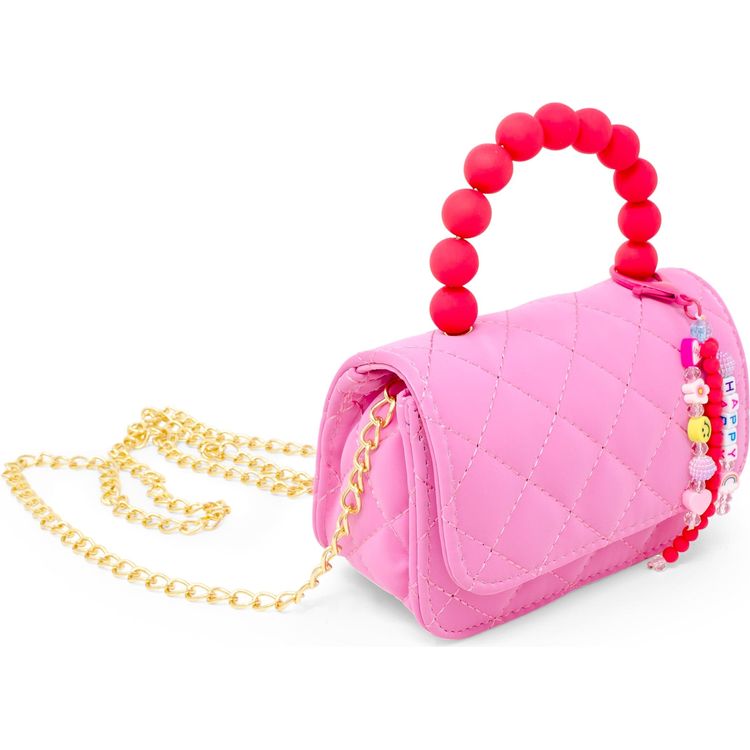 Pearl Handle Message Charm Handbag - Hot Pink