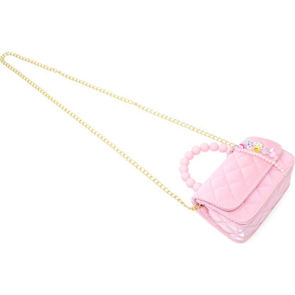 Pearl Handle Message Charm Handbag - Pink