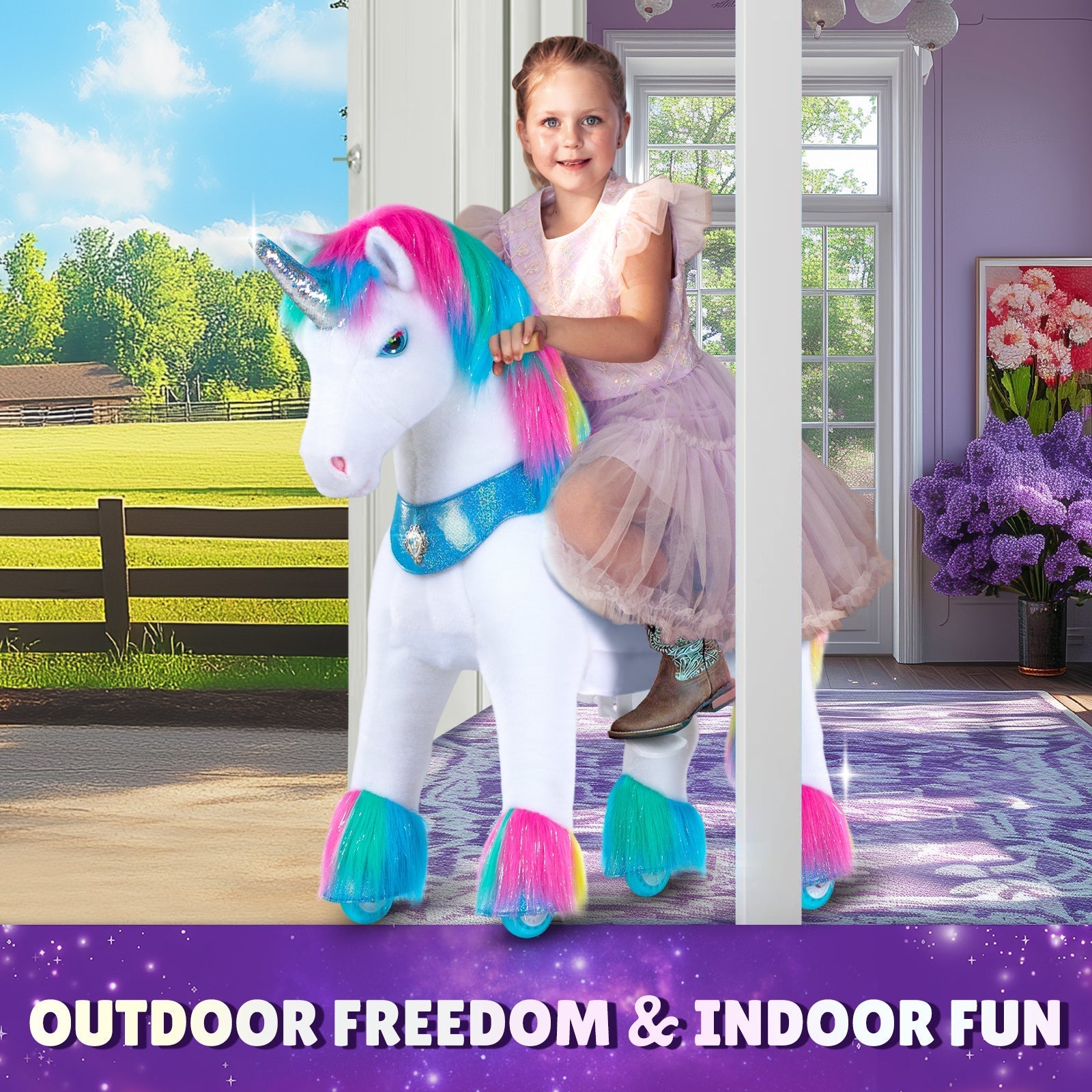Rainbow Unicorn Model Y Ride on Toy - 4-7 Years