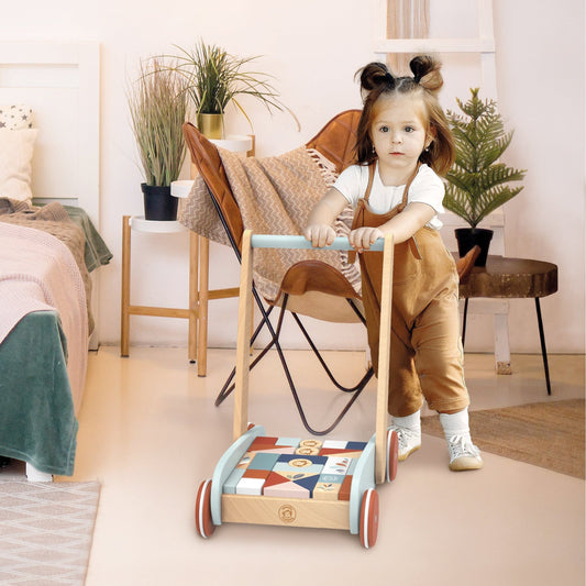 Wooden Walker with Building Blocks