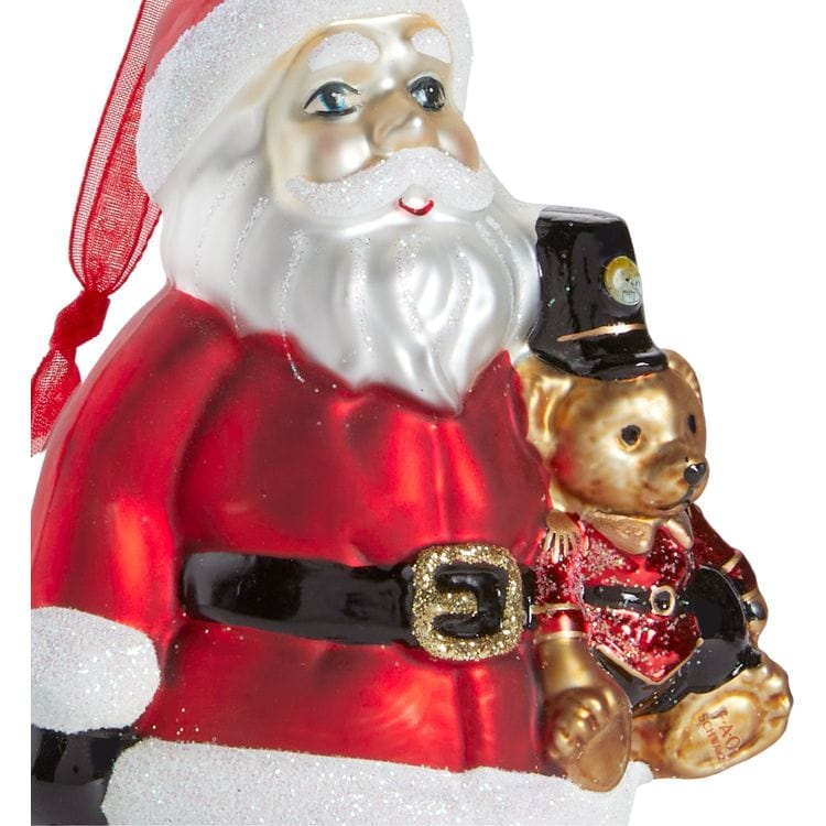 Santa & Teddy Bear Glass Ornament