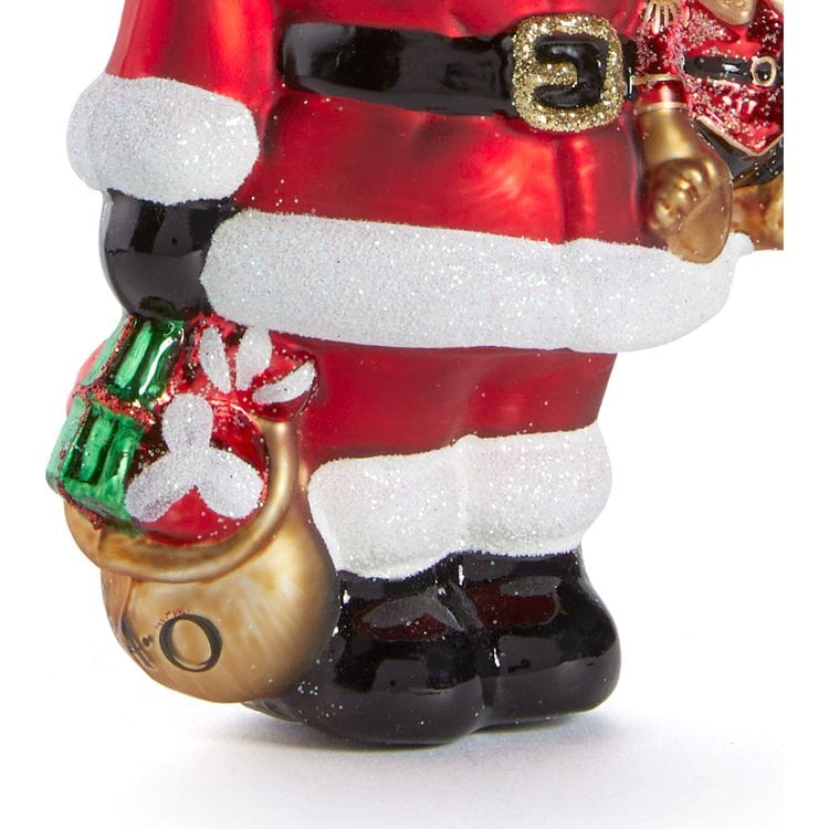 Santa & Teddy Bear Glass Ornament