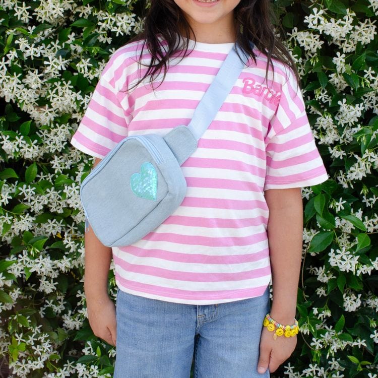 Sequin Heart Belt Bag for Kids - Blue (Denim)