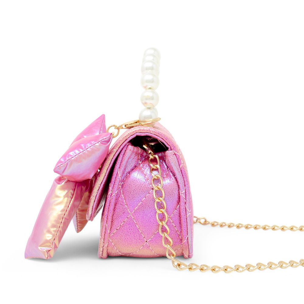 Shiny Quilted Fluffy Bow Handbag - Hot Pink