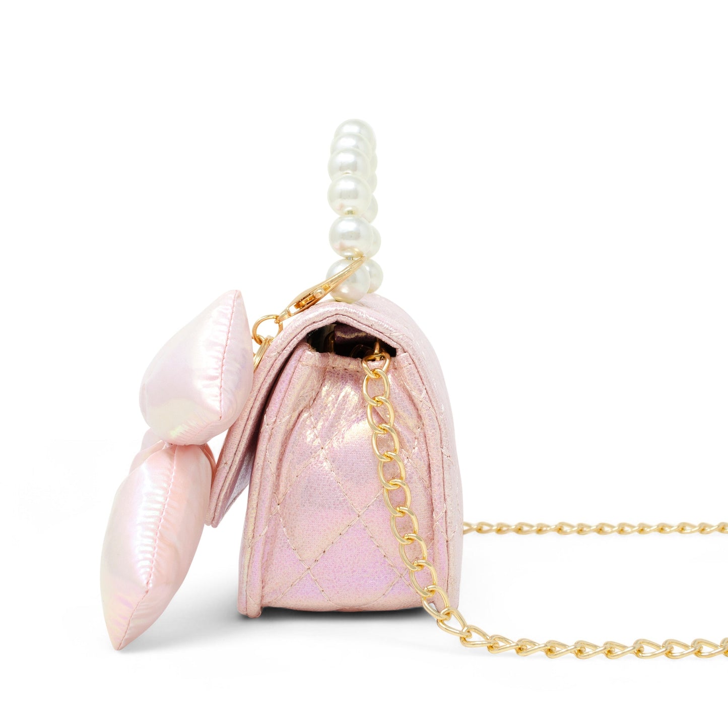 Shiny Quilted Fluffy Bow Handbag - Pink