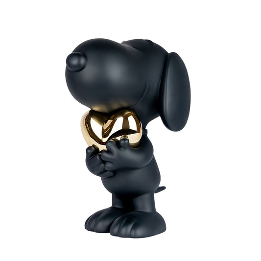 Snoopy Matte Black Figure with Chrome Gold Heart - 21.6"