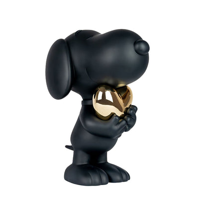 Snoopy Matte Black Figure with Chrome Gold Heart - 21.6"
