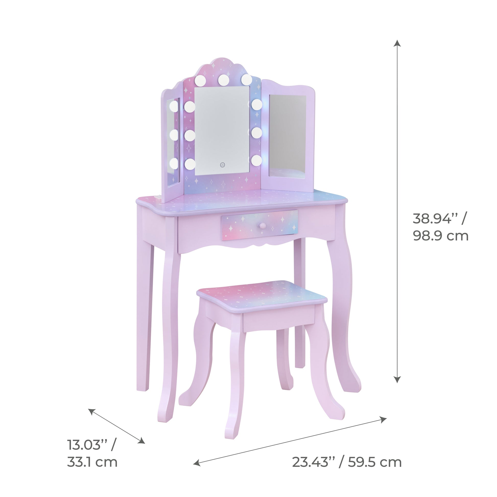 Stardust Gisele Wood Vanity Table with LED Mirror & Drawer - Purple