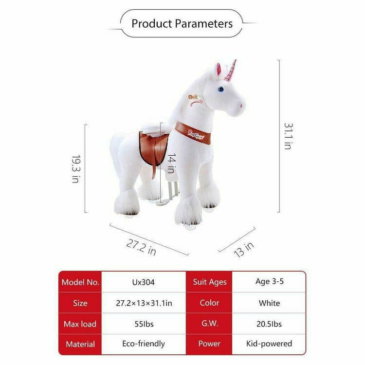 White Model U Ride-On Unicorn - 3-4 Years